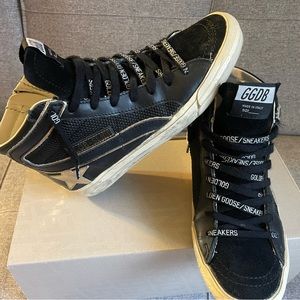 Golden Goose Slides size 36. Black with gold detail.